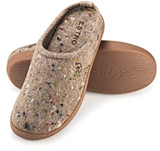 ESTRO Zapatillas Casa Hombre Cerradas - Pantuflas Hombre Fieltro Zapatillas de Casa Hombre Con Suela Antideslizante de Goma DUO (Beige, 42 EU)