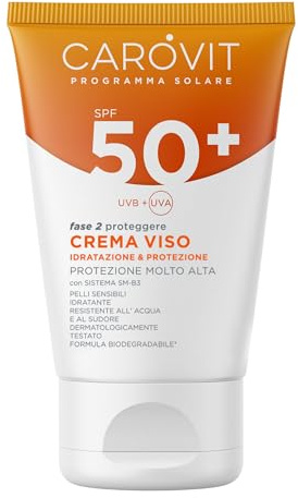 Carovit Crema Viso SPF 50+, Protegge da UVB e UVA, Crema Solare Idratante per Pelli Sensibili, 50 ml | Crema Solare Idratante, Adatta per Pelli Sensibili e Delicate