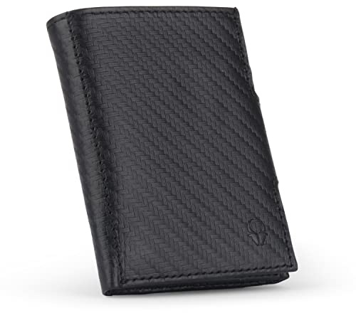 DONBOLSO Wallet NextGen Leder - Slim Wallet mit Münzfach - Geldbeutel mit RFID Schutz - Kartenetui bis 11 Karten - Mini Portemonnaie für Herren und Damen - Geldbörse - Carbon