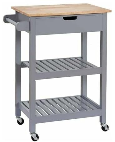 PREMZO Serving Trolley Wooden Portable 3 Tiers Kitchen Island Rolling Dining Cart Storage Cabinet Wood Kitchen Serving Unit With Mobility Lockable Wheel Side Handle Home