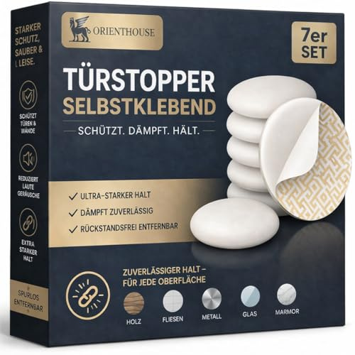 ORIENTHOUSE® 7er Set Türstopper Wand selbstklebend weiß 40x8 mm – Wandpuffer Schutz für Wand und Türen, Door Stopper, Türpuffer Wandschutz für Türklinken gegen Türanschlag