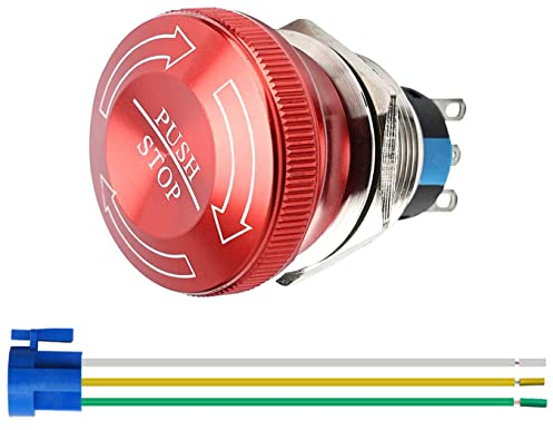 GUUZI Interruttore a Pulsante di Arresto di Emergenza in Metallo a Fungo Foro di Montaggio 22 mm, 1NO 1NC con Segno Stop