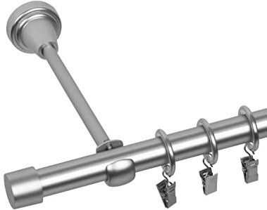 RENA Gardinenstange 200 cm - Loft Modern - 19 mm Metall Vorhangstange für stilvolle Wohnräume - Komplettset mit lautlosen Rollen - Chrom Matt Luna
