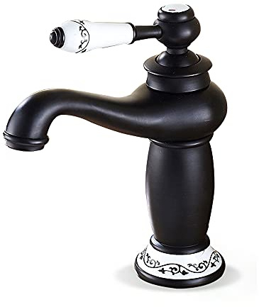 Grifo de latón completo, artesanía antigua, grifo caliente y frío, negro de 3/8 pulgadas estándar vintage de un solo agujero de baño Faucet Counter Top Basin adecuado para cocina, baño inodoro