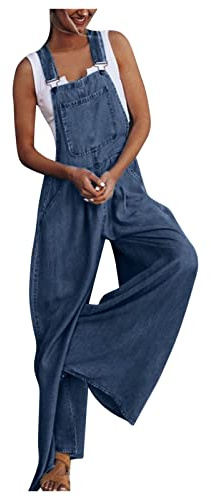 Women's Wide Leg Denim Dungarees Jeans Loose 90s Denim Dungarees Long Wide Trousers Vintage Jeans Overalls Baggy Jeans Loose Fit Jumpsuit Festive Trouser Suit Playsuit Overalls Romper