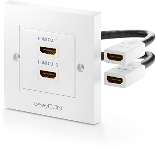 deleyCON HDMI-Uttag Vägguttag Anslutningsuttag - 2x HDMI-Port - Ytmontering 15 cm Kabel 45° Vinklad - 3D FULL HD HDTV 4K 2160p