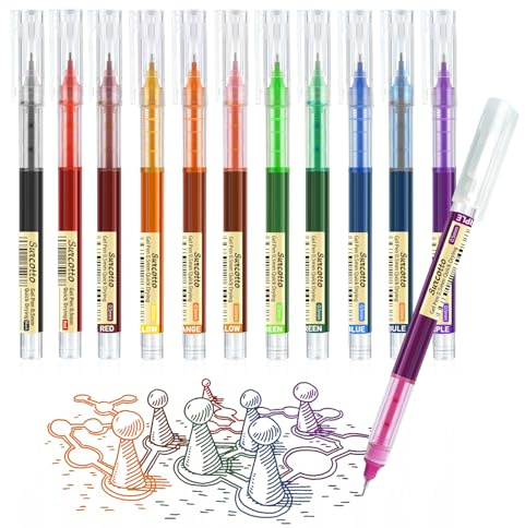 Surcotto Gelschreiber, 12 Stück 0,5 mm farbige Gelschreiber, ultraschnell trocknend, Gelstift zum Schreiben, Zeichnen & Konturieren, mehrfarbige Stifte für Studenten, Erwachsene