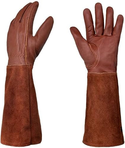 Guantes de jardinería, guantes de trabajo, guantes de cuero, guantes de trabajo, guantes de jardinería de tubo largo de piel de venado, guantes protectores de dos capas for plantar flores y podar rama