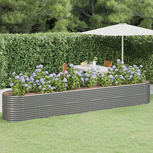 puraday Hochbeete Für Garten 440x80x68 cm Blumenkasten Pflanzkasten Terrasse Pflanzkübel Gemüsebeet Kräuterspirale XXL Hochbeet Metall Hochbeet Stahl Hochbeet Groß XXL Gartenbeet Grau