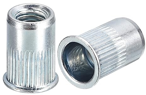 sourcing map M6 Rivet Nuts, 50pcs Zinc Plated Carbon Steel Knurled Flat Head Threaded Insert Nuts