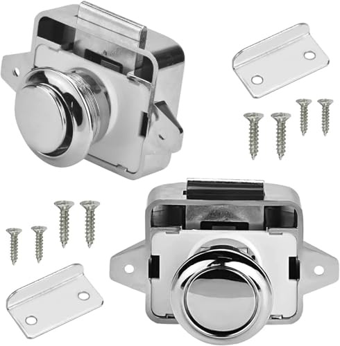 LATRAT 2 Stück Push Lock Schloss Wohnmobil, Push lock schloss Möbelschloss für RV, Yachten, Schubladen, Schranktüren, Chrom