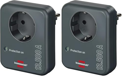 Brennenstuhl Steckdosenadapter mit Überspannungsschutz 13.500 A (Adapter als Blitzschutz für Elektrogeräte) anthrazit (Packung mit 2)