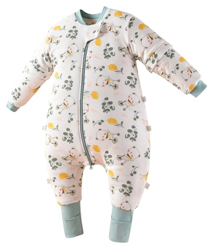 Chilsuessy Baby Schlafsack mit Beinen Warm gefüttert Winter Langarm Winterschlafsack mit Füssen Baby Schlafsack mit Füßen, Fahrradbär/3.5 Tog, 90cm/Baby Höhe 95-105cm