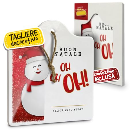 Tagliere Sottopentola Natalizio in Ceramica, Idee Regalo Natale Originali Donna, Mamma e Nonna, per Casa e Cucina, Personalizzati con Illustrazione Originale Pupazzo di Neve Oh Oh Oh