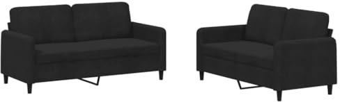 vidaXL Sofagarnitur 2-TLG., Sessel Couch mit Kissen, Sofa Wohnzimmersofa mit Armlehnen, Couchgarnitur Designsofa Sitzmöbel Polstermöbel, Schwarz Samt