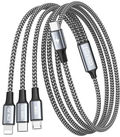 RAVIAD 100W USB C auf Multi USB Kabel [1.2M] 3 in 1 Ladekabel mit E-Mark Chip Schnellladekabel USB C auf USBC[100W]+Micro[10W]+Lightning[27W] für iPhone 15/14, Galaxy S24/S23, MacBook Pro/Air, Pad