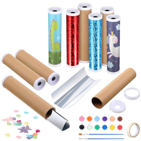 Sinmoe 12 Kaleidoskop Bastelset für Kindergeburtstag mit 12 DIY Kaleidoskope 4 Sets 12 Farben 3ml Acrylfarben 12 Sets Pinsel Mitgebsel für Mädchen Junge Schule Kindergarten