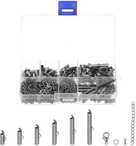 sourcing map 120Pcs Slide on End Clasps, 10/13/16/20/25/30mm Tube Ball Bead Slider Crimp Ends for Multi-Strand DIY Craft Making, Metallic Black