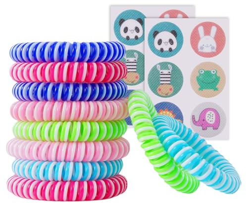 ORUZA Mosquito Repellent Bracelet 10 Pack, Mosquito Bands with Mosquito Repellent Stickers, Waterproof Deet Free Mosquito Insect Repellent Wristbands 250 Hours of Protection for Adults and Kids