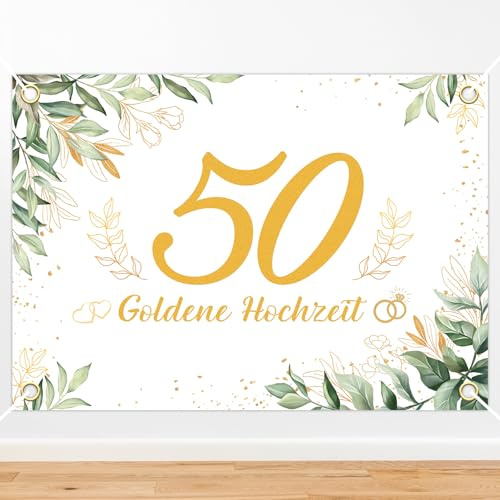 HAKOTOM Sfondo dorato per matrimonio, 170 x 120 cm, 50° anniversario, decorazione per interni ed esterni, coppie