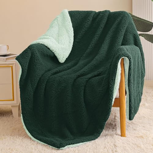 Exclusivo Mezcla Manta Polar Mullido, Gruesa y Reversible, para Cama y Sofá, Cálida y Suave, Todas Las Estaciones, 130x150 cm, Verde Oscuro/Verde Menta