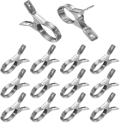 M METERXITY 12er-Pack Gewächshausklammern, Edelstahl-Gewächshausfolienklammern Schattierungsnetzstangenclip Max. Durchmesser 5,51 Zoll für Gartennetz/Gewächshaus-Kunststofffolie [Silber]