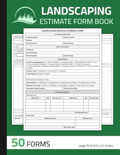 Landscaping Estimate Form Book: Landscape Estimating Sheets for Landscaper | Lawn Care Services Estimate Forms | 50 Forms