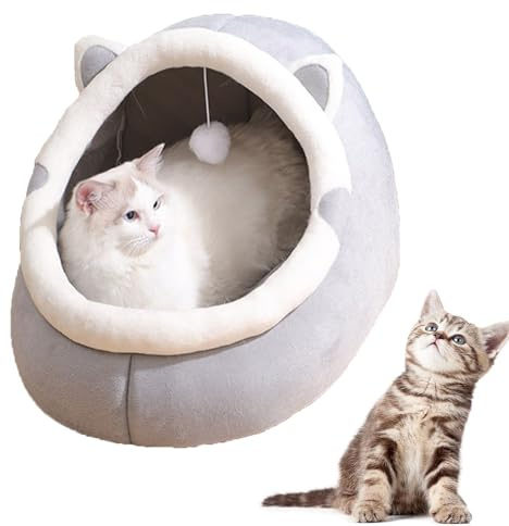 Katzenbett Höhle, Katzenhaus Indoor, Katzenkorb, Katzenhöhle Warm, Katzenbett flauschig, Katzen höhle, Katzen Haus, Weiches Katzenhaus Gemütliches Zelt Katzennest Bett Katzenhaus (Grau, 45x43x41cm)