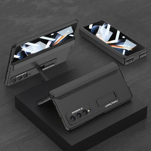 Magnetisches Scharniergehäuse für Samsung Galaxy Z Fold4 Fold3 Fold 4 3 Halterung aus gehärtetem Glas Matte Kunststoffabdeckung, Schwarz, Für Samsung Galaxy Z Fold 3