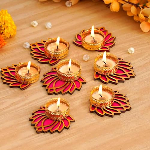 ZIG ZAG Lotus Teelichthalter 7er Pack für Dekoration, Diwali, Pooja, Weihnachten, Kirche, und festliche Feiern