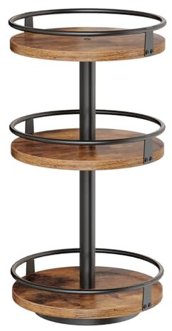 HOOBRO 3-Tier Rotating Spice Rack, Lazy Susan Organizer, Turntable Spice Rack, Vertical Storage Organizer, for Kitchen Countertop, Vanity, Dining Table, Rustic Brown and Black EBF09TL01