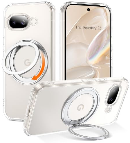 Telaso for Google Pixel 9a Case with Magnetic 360° Rotatable Ring Stand, [Compatible with MagSafe] Slim Shockproof Protective Phone Cases for Google Pixel 9a 6.3, Clear