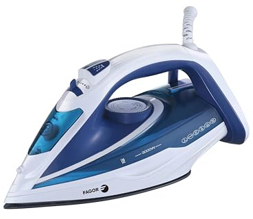 Plancha de Vapor 3000W con Golpe de Vapor Potente y Vapor Vertical, Suela Cerámica Antiadherente, Planchado Rápido sin Esfuerzo, Sistema Antical y Antigoteo, FAGOR Comforta Azul