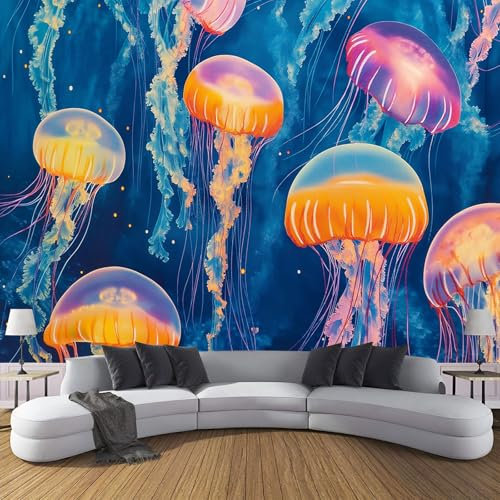 JEDTAKCT Carta Da Parati Fotografica Meduse Acquerello Effetto Animali Fantasy - Moderna Design Carta Per Pareti Soggiorno Camera Da Letto Fotomurali In Tessuto Seta (250X180Cm)