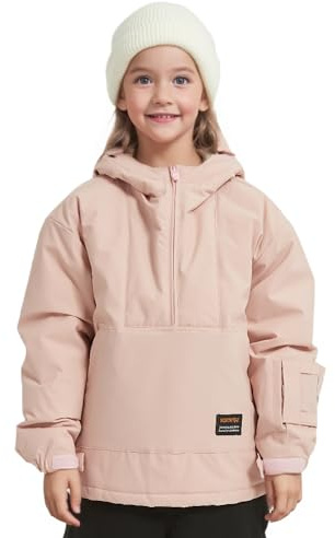 Boys Girls Pullover Anorak Hooded Ski Jacket Waterproof Windproof Snowboard Jackets Winter Coat Warm Insulated(10Y,Light Pink)