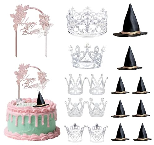 Halloween Cake Topper 17 Stück Hexenhut Tortendeko Halloween Kuchendeko Tortendeko Krone Cake Topper Hexenhut Cupcake Toppers für Hallow-eenParty Hochzeit Supplies