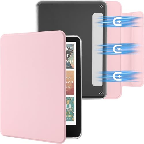 SESENSE Avtagbart magnetiskt fodral för 7 tum Kindle Paperwhite 12:e generationen 2024 och Kindle Colorsoft Signature Edition, smalt PU-skal skyddsfodral med automatisk uppvakning/sömn, rosa