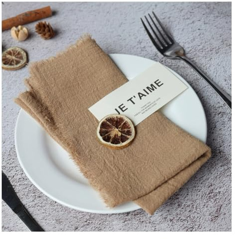 Wisafory Juego de 4 servilletas de tela de algodón, servilletas suaves hechas a mano, servilletas de mesa reutilizables de algodón para bodas, fiestas, color marrón, 42 x 42 cm