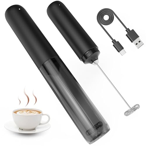 Rossedlyn Rechargeable Milk Frother Hanheld with Cover, Portable Electric Foam Maker Frother Wand, Detachable Stainless Steel Drink Mixer Foamer for Coffee, Lattes, Cappuccino, Matcha, Hot Chocolate