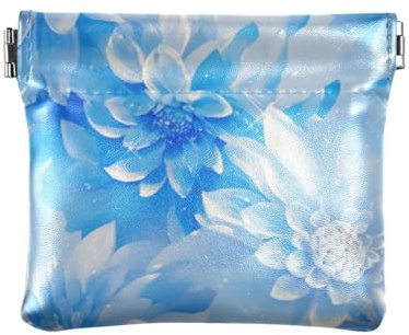 Monedero de cuero para mujer, diseño de flores de dalia azul, accesorios de viaje únicos para niñas y mujeres