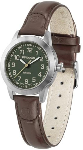 PINDOWS Watches for Women, Elegant Analog Quartz Design with Leather Strap, Waterproof Fashion Dress Ladies Watch with Easy-to-Read Luminous Dial