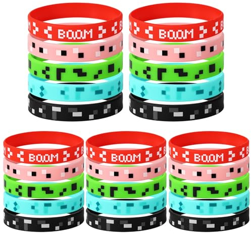 SAVITA 25pz Braccialetti in Silicone Pixel, 5 Stili Bomboniere a Tema Pixel Forniture per Feste di Compleanno a Tema Gioco Braccialetti per Videogiochi Bambini Adolescenti e Adulti
