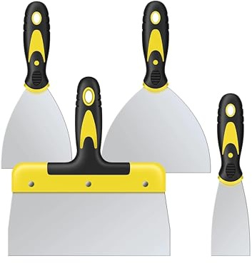 WINICE Paint Scraper Set, 4 Pack Stainless Steel Putty Knives (2'', 4'', 6'', 8'') with Soft Grip Handle – Wallpaper Remover & Plastering Tools for Drywall, Paint, and Wall Repair