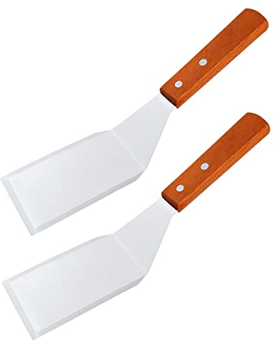 Spatule à Steak en Acier Inoxydable 2 Pcs Manche en Bois | Cuisine et Restaurant, Prise en Main Confortable, Nettoyage Facile, Usage Domestique, Lot de 2