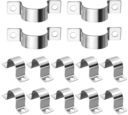 Arvoni 14 Pcs Pipe Clamps, 304 Stainless Steel Pipe Clips, U Shaped Brackets with 2 Holes, Ø 25mm, Metal Clips Heavy Duty for Water Pipes, Gas Pipes, Cable Fixing