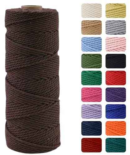 MOMAHUA 2mm Hilo de Macramé 100% Algodón,100m Marrón Cuerda para Manualidades,19 Colores Más,Cordón para DIY,Decoración y Regalos