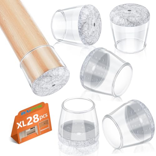 Tappi per Sedie, 28 Pezzi Gommini per Sedie in Silicone con Feltro, Feltrini Sedie Rotondi, per Proteggere i Pavimenti da Graffi e Rumori(Fit:34-48mm)