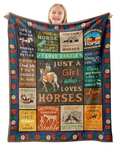 PyrrlicToy Riding Girl Print Blanket, Horse Flannel Blanket,Horse Plush Fleece Blanket Cartoon Anime Quilt Spread Perfect for Home, Bedroom, Sleepovers & Camping(100×130cm)