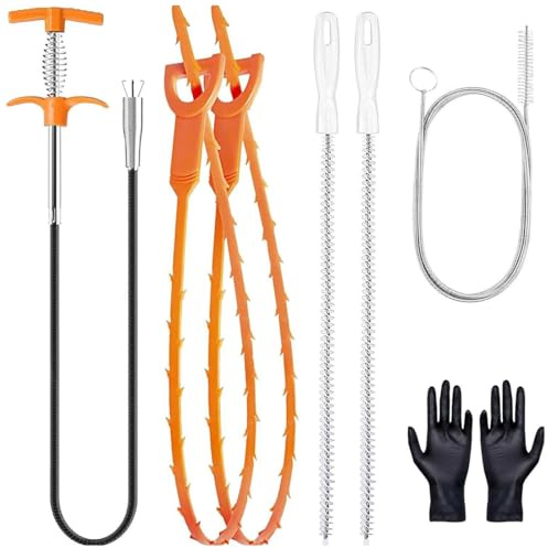 THQAE 7 Pcs furet deboucheur canalisation, furet deboucheur canalisation, Furet Deboucheur Evier Professionnel, Kit Debouchage Cheveux Douche Pince à Griffes Flexible pour Travailler Dans les Espaces