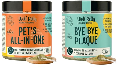 Wolf Belly - Pack Multivitamínico y Salud Bucal 100% Natural (180g) | Higiene Dental + Sistema Inmunológico | para Perros y Gatos | Formato en Polvo - Hecho en España
